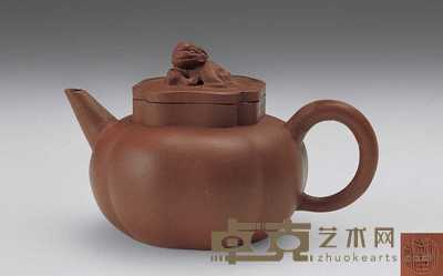 清中期 江记孟臣款紫砂狮球壶 高5cm